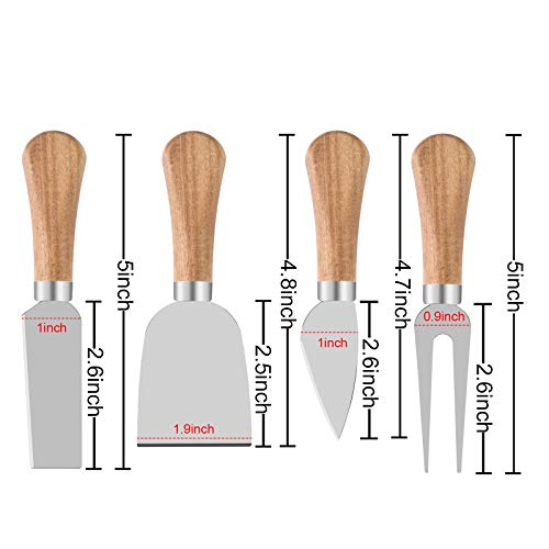 4 Piece Cheese Knives Set with Wooden Handle, Mini Steel Stainless Cheese knife set for Charcuterie and Cheese spread, Perfect for Cheese Slicer and Butter Cutter