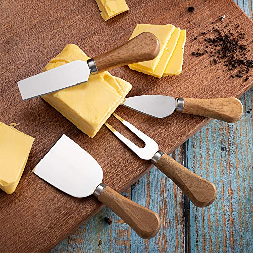 4 Piece Cheese Knives Set with Wooden Handle, Mini Steel Stainless Cheese knife set for Charcuterie and Cheese spread, Perfect for Cheese Slicer and Butter Cutter