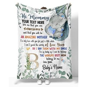 crazy lover personalized hi mommy blue elephant blanket gift for new mom first time mom told me that you are awesome mommy first mother day blanket gift, white, 30x40 inch, 50x60 inch, 60x80 inch