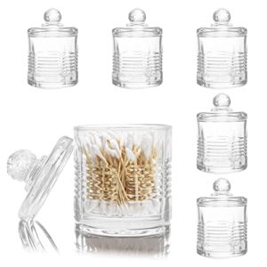 15oz q-tips holders[set of 6], glass apothecary jars with lids, bathroom canister storage organization accessories for cotton ball and swab, floss, hair ties & pins, mothers day gifts from daughter, gq004