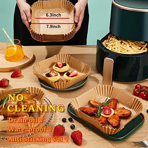 UHOUSE 120PCS Square Air Fryer Disposable Paper Liner, 6.3 inch Non-stick Air Fryer Disposable Liners, Food Grade Parchment,Baking Paper for Air Fryer And Baking Roasting Microwave,mothers day gifts