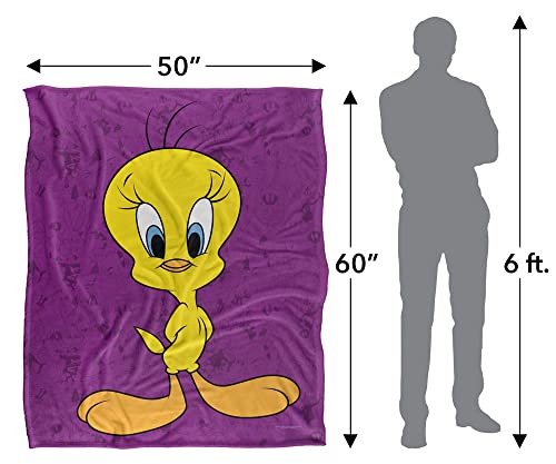 Looney Tunes Blanket, 50"x60", Tweety Bird Character Silky Touch Super Soft Throw