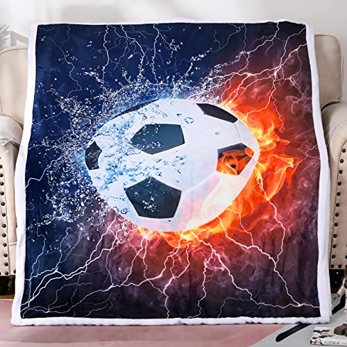 Sviuse Soccer Blanket Sports Ball Throw Blanket Blue Flame Teens' Soccer Fans Soft Cozy Football Blanket for Boys Men Sofa Travel Living Room Bedroom (50"X60", Soccer)