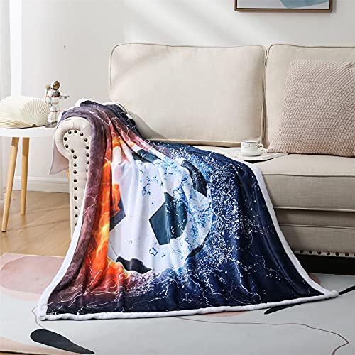 Sviuse Soccer Blanket Sports Ball Throw Blanket Blue Flame Teens' Soccer Fans Soft Cozy Football Blanket for Boys Men Sofa Travel Living Room Bedroom (50"X60", Soccer)