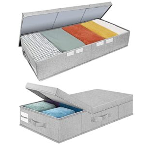 goofurnit under bed storage fabric container bins with lids, 2 pack 31" long 6" tall underbed large capacity organizer box with handles, long foldable sturdy lightweight under the bed fabric storage container for closet, bedroom, dorms, clothes, bed sheet