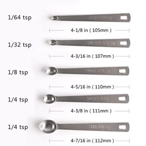 Measuring Spoons Set 5 Pcs Small Stainless Steel Mini Measuring Spoons 1/4 1/8 1/16 1/32 1/64 tsp Dry or Liquid Ingredients Teaspoon Measure Spoon for Spice Jars Baking Home Kitchen Cooking Gifts