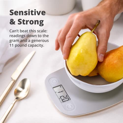 Greater Goods Gray Food Scale - Digital Display Shows Weight in Grams, Ounces, Milliliters, and Pounds | Perfect for Meal Prep, Cooking, and Baking | A Kitchen Necessity Designed in St. Louis