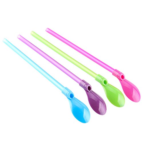 OKGD Set of 40 Hard Plastic Spoon Straws 9 Inch Detachable Straws Kitchen Utensil Stirring Spoon Coffee Spoon (4 Color)