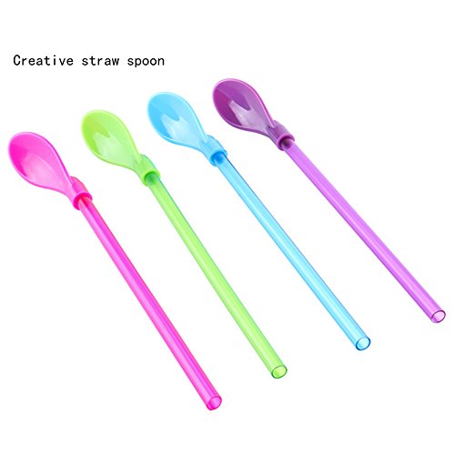 OKGD Set of 40 Hard Plastic Spoon Straws 9 Inch Detachable Straws Kitchen Utensil Stirring Spoon Coffee Spoon (4 Color)