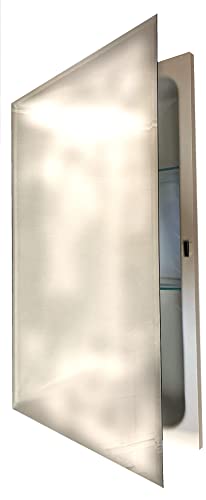 Jensen Medicine Cabinets Jensen 1459G Horizon Recessed Frameless Beveled Edge Mirror and Glass Shelves, Mirrored/White, 16 x 26