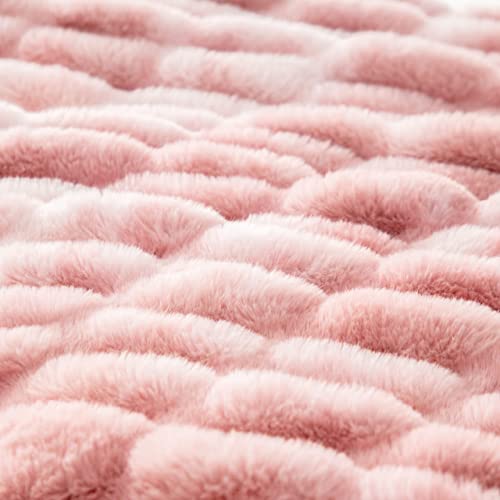 Faux Fur Throw Blanket Beige 50'' x 65'' - Soft Ruched Fuzzy Blankets for Couch, Luxurious Cozy Warm Plush Throws Thick Fluffy Blanket for Bed Sofa Home Decor Winter