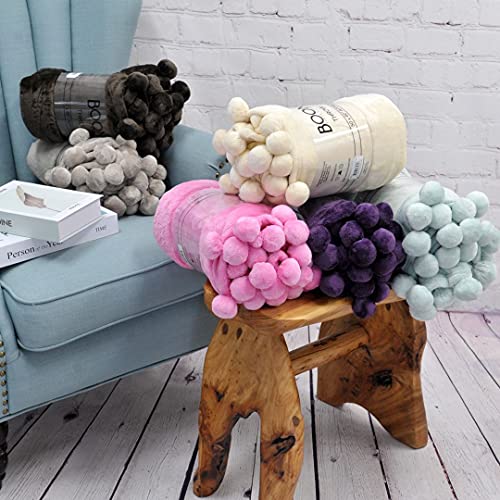 Home Soft Things Pompom Bed Couch Throw Blanket, 50'' x 60'', Chocolate, Fuzzy Soft Comfy Warm Decorative Throw Blanket for Living Room Bedroom Suitable for All Seasons