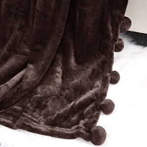 Home Soft Things Pompom Bed Couch Throw Blanket, 50'' x 60'', Chocolate, Fuzzy Soft Comfy Warm Decorative Throw Blanket for Living Room Bedroom Suitable for All Seasons
