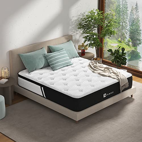 Avenco Full Mattress, Innerspring Hybrid 10 Inch Full Size Mattress with Gel Memory Foam, Bamboo Charcoal Full Mattress in a Box, Individual Pocket Spring for Motion Isolation, CertiPUR-US Certified