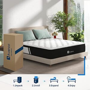 Avenco Full Mattress, Innerspring Hybrid 10 Inch Full Size Mattress with Gel Memory Foam, Bamboo Charcoal Full Mattress in a Box, Individual Pocket Spring for Motion Isolation, CertiPUR-US Certified