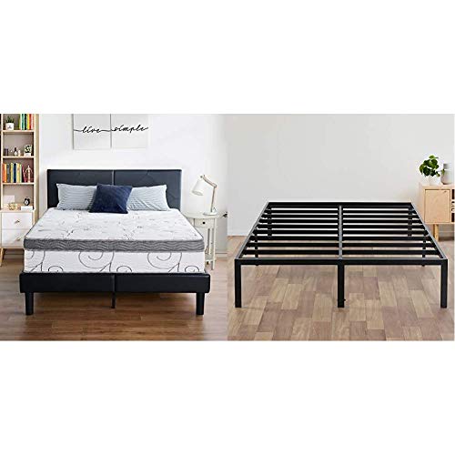 Olee Sleep 13 inch Galaxy Hybrid Gel Infused Memory Foam and Pocket Spring Mattress (King) & 14 Inch Heavy Duty Steel Slat/Anti-Slip Support/Easy Assembly/Mattress Foundation, Twin