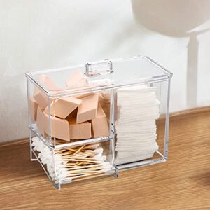 cotton swab holder makeup organizer clear acrylic cotton ball / sponge /q-tip holder and cotton pad holder with lids for bathroom containers dispenser holder, 3 divided sections