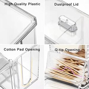 Cotton Swab Holder Makeup Organizer Clear Acrylic Cotton Ball / Sponge /Q-tip Holder and Cotton Pad Holder with Lids for Bathroom Containers Dispenser Holder, 3 Divided Sections