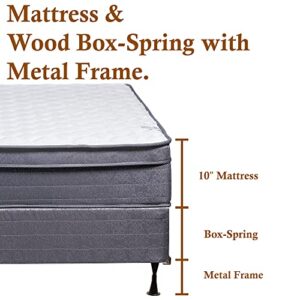 Mattress Solution Medium Plush Foam Encased Hybrid Eurotop Pillowtop Innerspring Mattress And 4" Wood Low Profile Boxspring/Foundation Set, With Frame, Twin Size