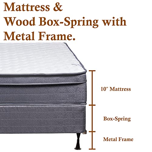 Mattress Solution Medium Plush Foam Encased Hybrid Eurotop Pillowtop Innerspring Mattress And 4" Wood Low Profile Boxspring/Foundation Set, With Frame, Twin Size