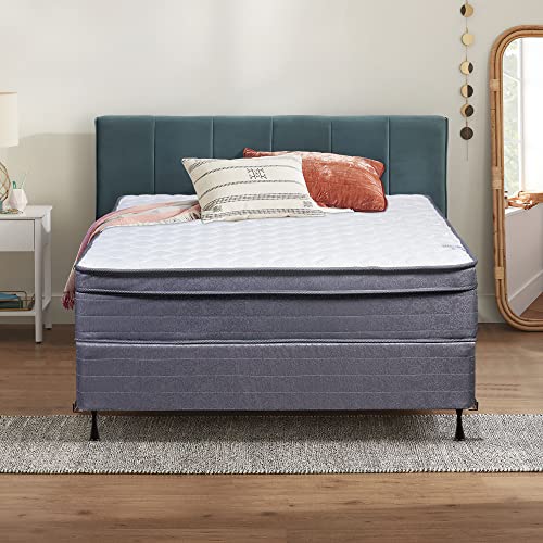 Mattress Solution Medium Plush Foam Encased Hybrid Eurotop Pillowtop Innerspring Mattress And 4" Wood Low Profile Boxspring/Foundation Set, With Frame, Twin Size