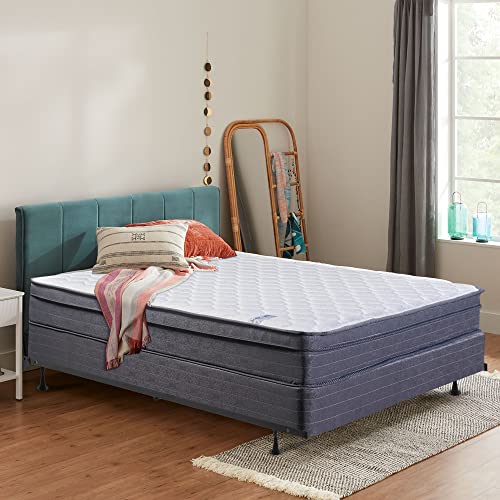 Mattress Solution Medium Plush Foam Encased Hybrid Eurotop Pillowtop Innerspring Mattress And 4" Wood Low Profile Boxspring/Foundation Set, With Frame, Twin Size