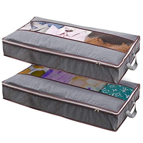 Underbed Storage Containers - 2 Pack 100L Large Capacity Clothes Storage Containers Box │ Foldable Clothing Organization and Storage Bins with Lids for Clothing Blanket Shoe │ Fabric Underbed Storage Bags Totes