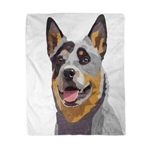 rouihot 60x80 inches flannel throw blanket blue heeler australian cattle dog animal beautiful canine closeup home decorative warm cozy soft blanket for couch sofa bed
