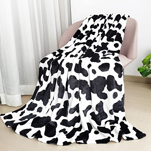 AUIVTY Cow Blanket, Fleece Cow Print Blanket for Kids Adults, Luxurious Soft Black and White Cow Blankets and Throws Western Cowhide Decor for Couch Sofa Bed(Cow-1, 40x50)