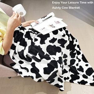 AUIVTY Cow Blanket, Fleece Cow Print Blanket for Kids Adults, Luxurious Soft Black and White Cow Blankets and Throws Western Cowhide Decor for Couch Sofa Bed(Cow-1, 40x50)