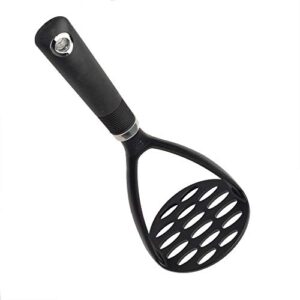cooking light potato masher sturdy and heat resistant, safe for non-stick cookware, soft grip nylon gadget, black