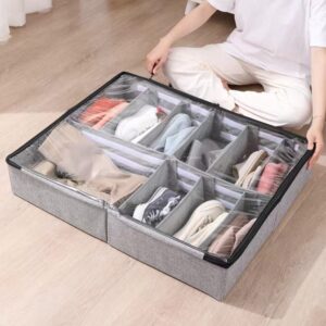 DODOLOOK Set of 2, Fits 24 Pairs Total - Underbed Storage Solution, Cloth Storage,Firm Structure, Clear Cover - 2 Pack Under Bed Shoe Storage Organizer