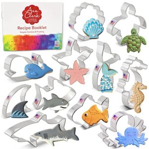 ann clark cookie cutters 11-piece under the sea cookie cutter set with recipe booklet, shark, whale, fish, mermaid tail, sea turtle