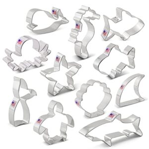 Ann Clark Cookie Cutters 11-Piece Under The Sea Cookie Cutter Set with Recipe Booklet, Shark, Whale, Fish, Mermaid Tail, Sea Turtle