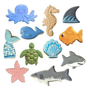 Ann Clark Cookie Cutters 11-Piece Under The Sea Cookie Cutter Set with Recipe Booklet, Shark, Whale, Fish, Mermaid Tail, Sea Turtle