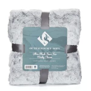 outrageously soft throw blanket - ultra plush minky faux fur blanket - 50 x 70 inches - grey