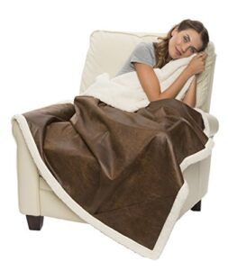 robesale sherpa ranch throw, premium blanket, 1.93 lb each, 50" x 60", brown