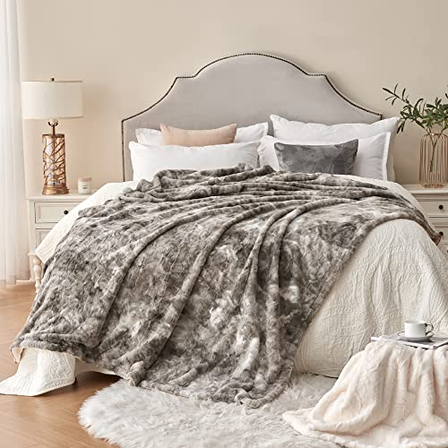 Krifey Oversized Minky Blanket, Super Soft Fluffy Luxury Throw Blanket Comfy Faux Fur Bed Throw Marbled Gray 60" x 80"