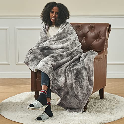 Krifey Oversized Minky Blanket, Super Soft Fluffy Luxury Throw Blanket Comfy Faux Fur Bed Throw Marbled Gray 60" x 80"