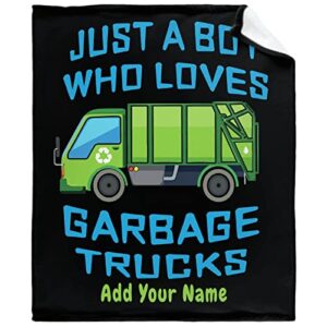 jojizaio custom throw blanket just a boy who loves garbage truck with your text custom throw blanket with your text personalized blankets best gifts for kids, friends 40"x30" extra small