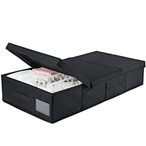 ohihuw large underbed storage bins with lids, foldable & stackable storage drawer organizer, upgraded cotton & linen storage basket (black)