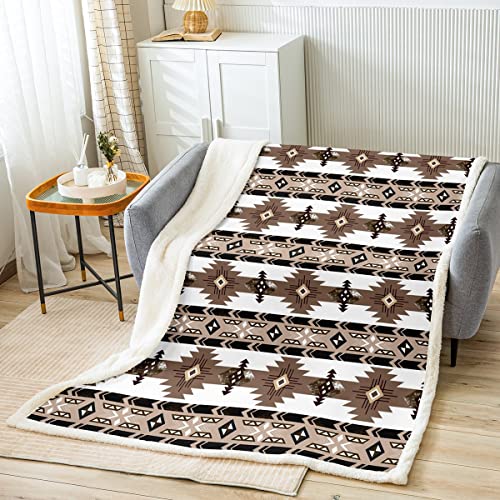 Erosebridal Southwestern Throw Blanket 90"x90" Bohemian Geometric Fleece Blanket,Ethnic Tribal Arrow Blanket Western Blanket,Country Decor Western Room Decor for Bedroom Western Bedroom Decor Brown