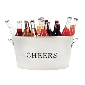 twine rustic farmhouse decor ice bucket & galvanized cheers beverage tub for parties, 6.3 gallons, cream