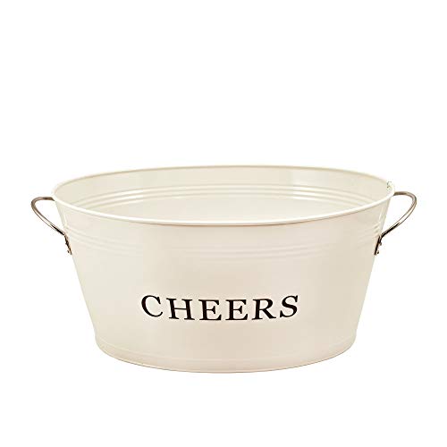 Twine Rustic Farmhouse Decor Ice Bucket & Galvanized Cheers Beverage Tub for Parties, 6.3 Gallons, Cream