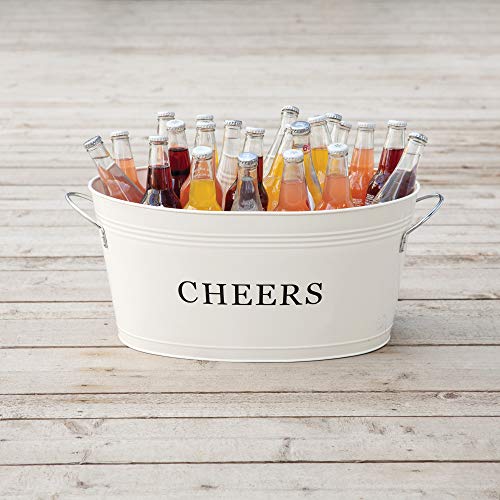 Twine Rustic Farmhouse Decor Ice Bucket & Galvanized Cheers Beverage Tub for Parties, 6.3 Gallons, Cream
