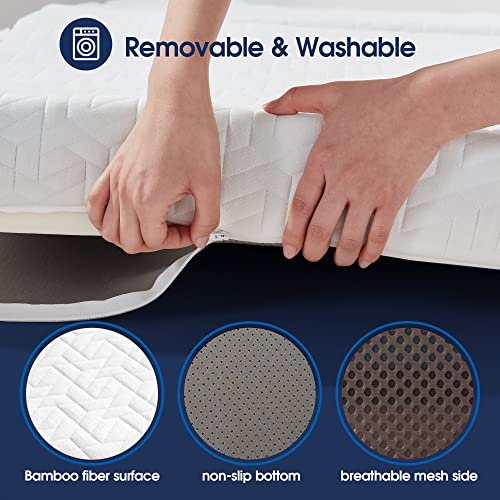 BedLuxury 4 Inch Tri Folding Mattress Full Size with Storage Bag, Foldable Memory Foam Topper Portable Floor Guest Bed with Removable Bamboo Cover, Breathable Washable