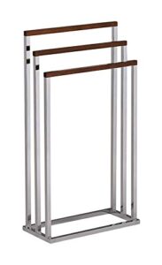 pilaster designs preston chrome metal and walnut wood transitional 3 tier freestanding bathroom towel rack organizer