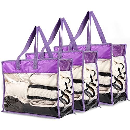 GXaryFulin Clear Storage Bags for Clothes, Blanket, Sweaters, (18''x15''x 9'', Purple)