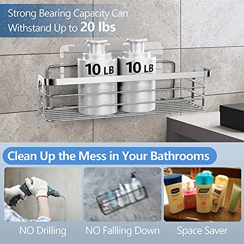 Shower Caddy Adhesive Shower Organizer with Hooks&Soap Holder,No Drilling Stainless Steel Bathroom Organizers,Rustproof Wall-Mounted Shower Shelf for Inside Shower Rack,Bathroom-2 Pack(Silver)