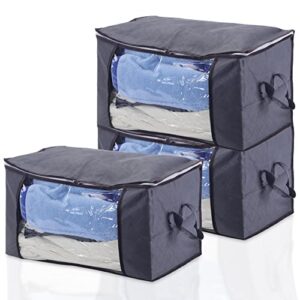3pcs clothes storage bag closet organizer with reinforced handle firm fabric strong zipper foldable breathable storage container set for clothes, quilts, blankets, bedding